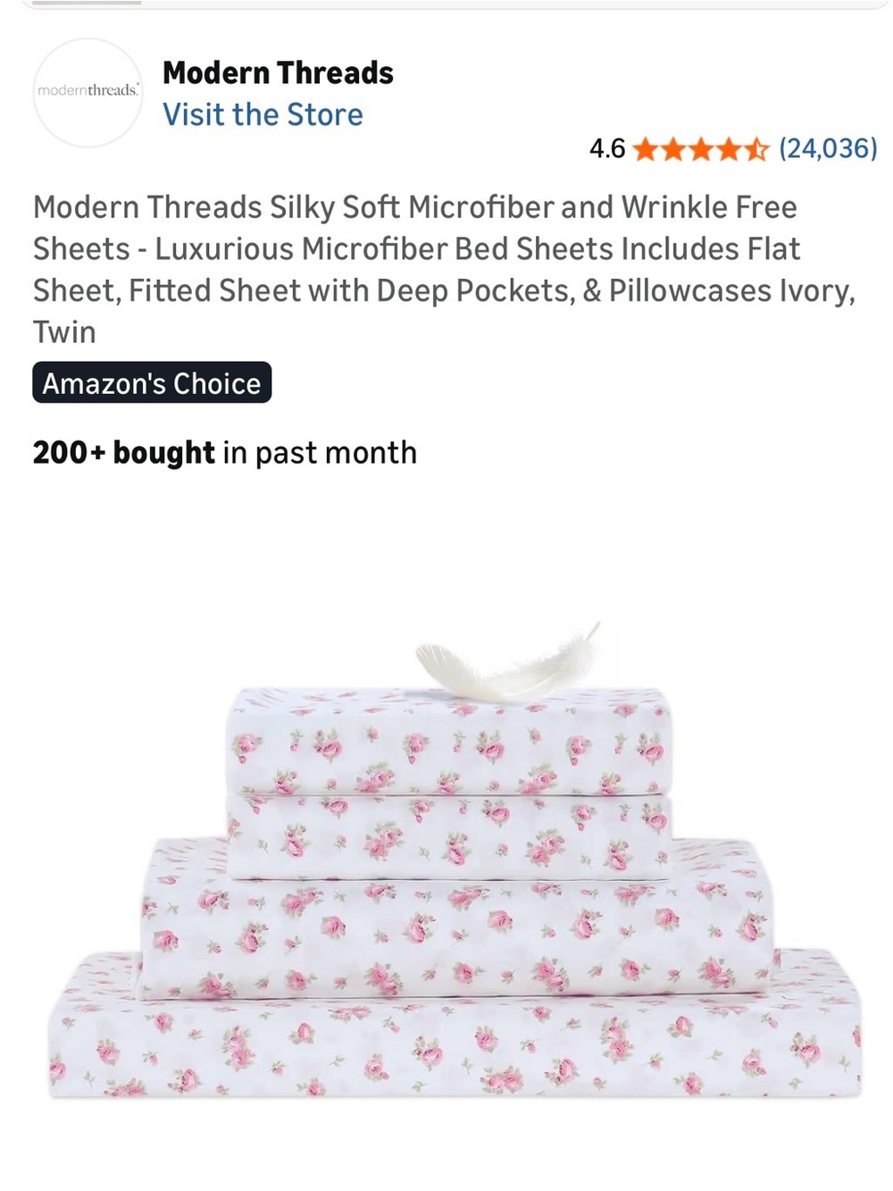 Modern Threads Silky Luxurious Microfiber Wrinkle Free 3 PC Twin Ivory Floral